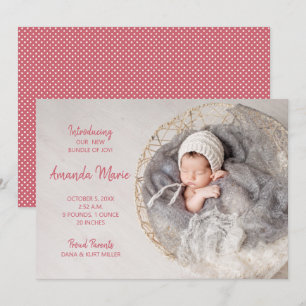 Bundle of Joy Baby Girl Photo Birth Announcement