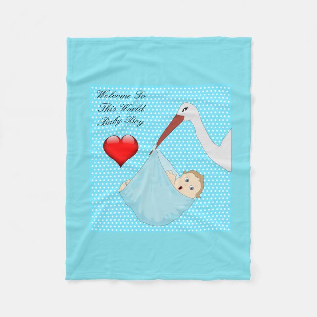 Bundle Of Joy Boy Stork Fleece Blanket (Front)