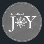 Bundle of Joy Chalk Snowflake Winter Baby Sticker<br><div class="desc">A baby shower sticker featuring an illustration of a snowflake incorporated intro phrase "Bundle of Joy."  Background is chalkboard inspired.</div>