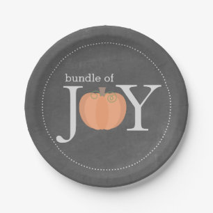 Bundle of Joy Chalkboard Pumpkin Fall Baby Shower Paper Plate