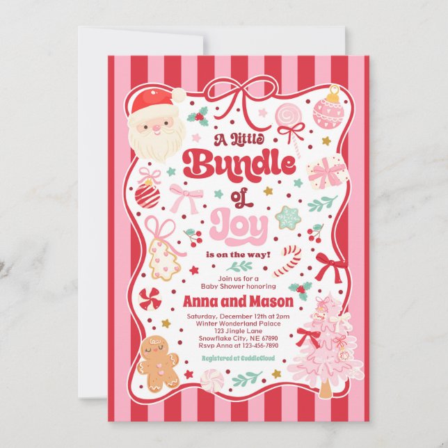 Bundle Of Joy Christmas Coquette Bow Baby Shower Invitation (Front)