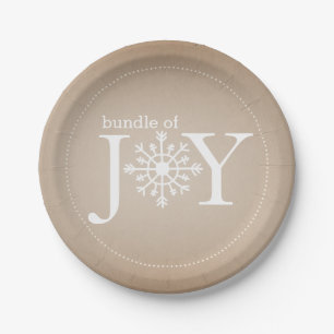 Bundle of Joy Neutral Winter Snow Baby Shower Paper Plate