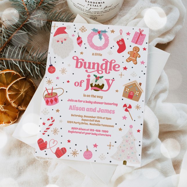 Bundle Of Joy Pink Girl Winter Baby Shower  Invitation (Creator Uploaded)