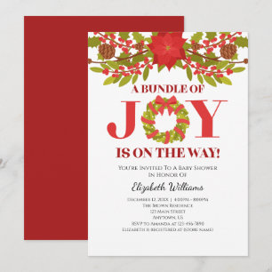 Bundle Of Joy Poinsettia Christmas Baby Shower Invitation