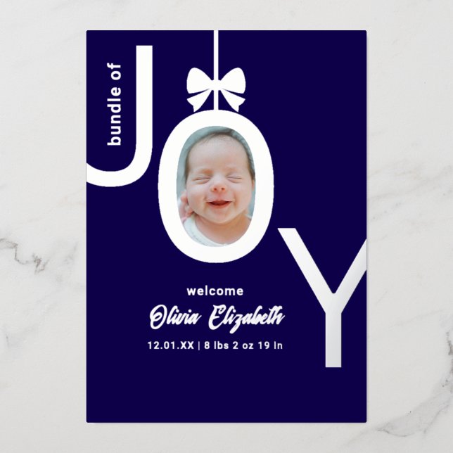 Bundle of JOY Real Silver Foil Photo Birth Foil Holiday Card (Front)