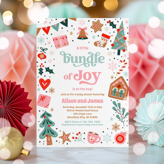 Bundle Of Joy Red And Pink Christmas Baby Shower Invitation (Creator Uploaded)