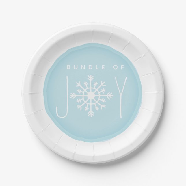 Bundle of Joy Snowflake Winter Blue Baby Shower Paper Plate (Front)