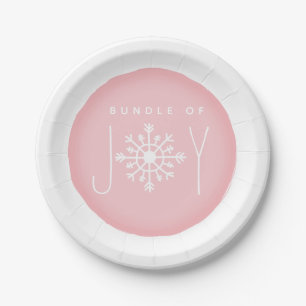 Bundle of Joy Snowflake Winter Pink Baby Shower Paper Plate