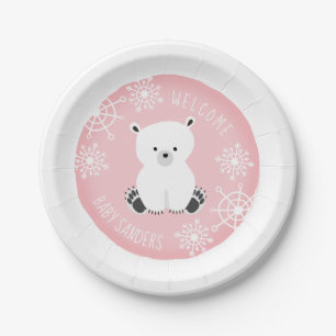 Bundle of Joy Snowflake Winter Pink Baby Shower Paper Plate