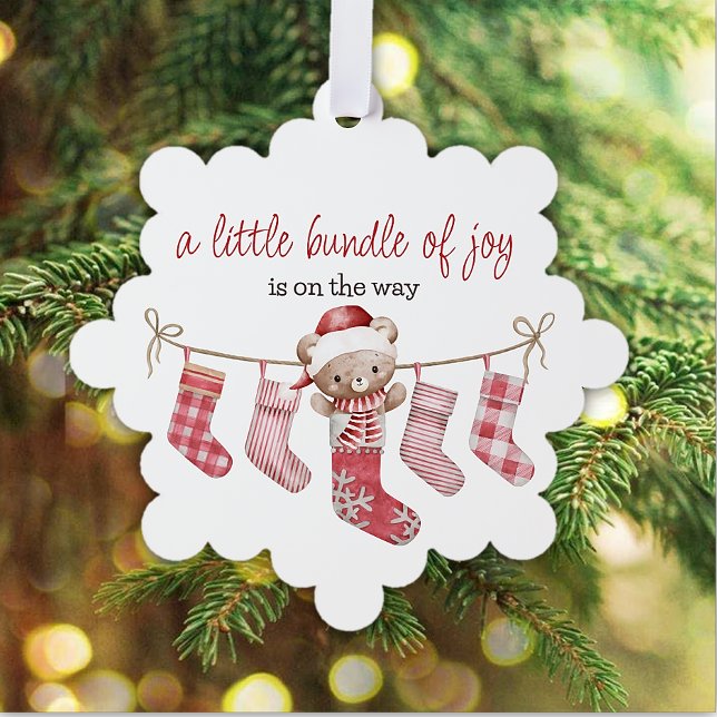 bundle of joy winter teddy bear ornament card (Creator Uploaded)