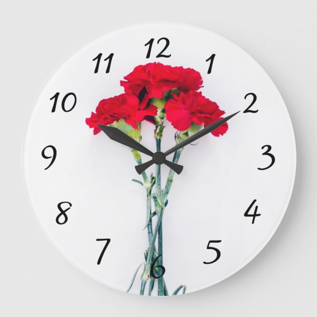 Bundle of Red Carnation Flowers Large Clock (Front)