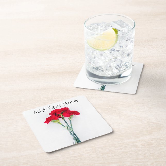 Bundle of Red Carnation Flowers Square Paper Coaster (Insitu)