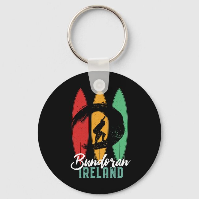 Bundoran Beach Ireland Vintage Retro Surfing Keychain (Front)