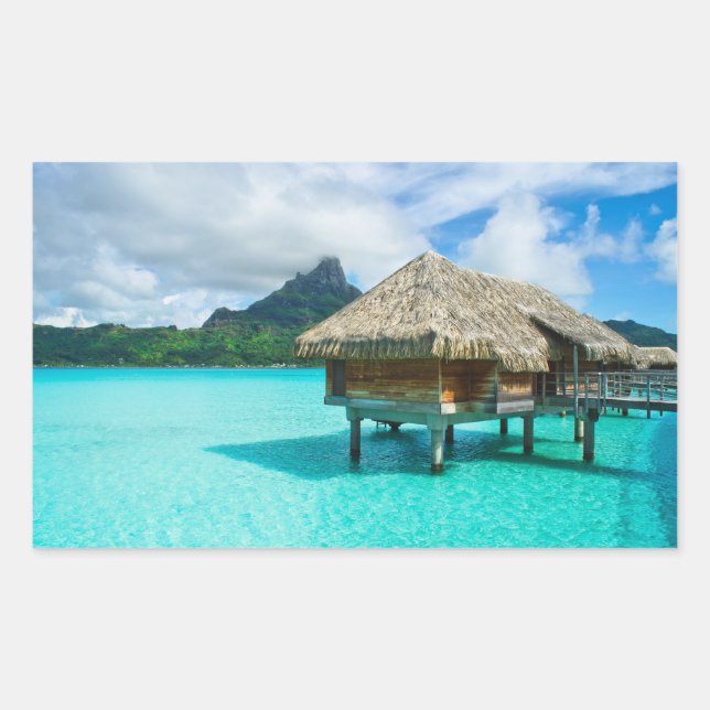 Bungalow aquatique, autocollant rectangulaire Bora (Devant)