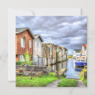 Bungalow Harbour Scenary Boat Landscape       Holiday Card