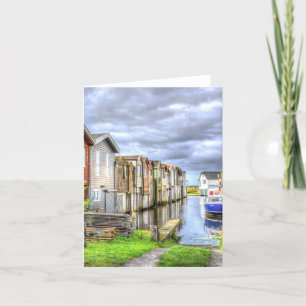 Bungalow Harbour Scenary Boat Landscape Holiday Card
