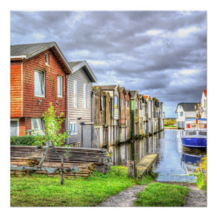 Bungalow Harbour Scenary Boat Landscape Poster