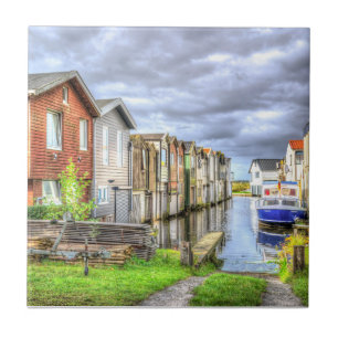 Bungalow Harbour Scenary Boat Landscape Tile