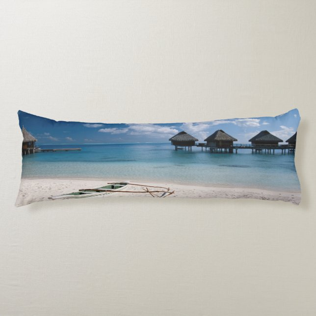 Bungalows from beach Motu Toopua Body Pillow (Front)