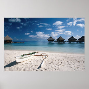 Bungalows from beach Motu Toopua Poster