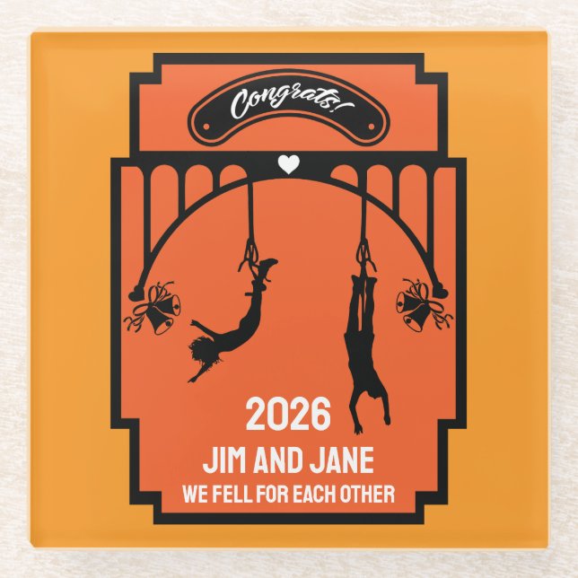 Bungee Jumping Wedding Gift Glass Coaster (Front)