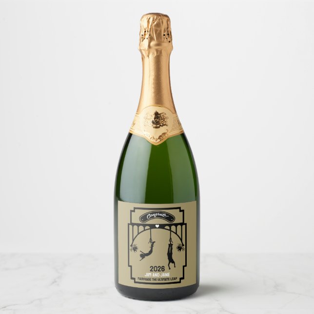 Bungee Jumping Wedding Gift Sparkling Wine Label (Front)