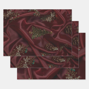 Bungundy Silk-Look Diamond Encrusted Wrapping Paper Sheet