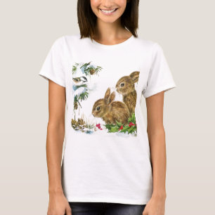 Bunnies and Bird Enjoy Snow T-Shirt