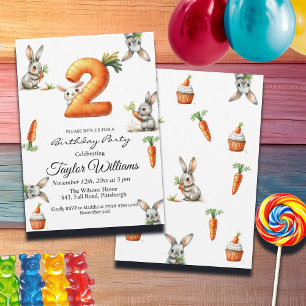 Bunnies and Carrots 2nd Birthday Party Invitation