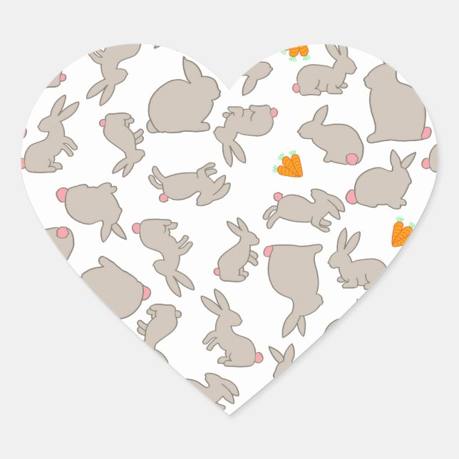 Bunnies and Carrots Pattern Heart Sticker (Front)