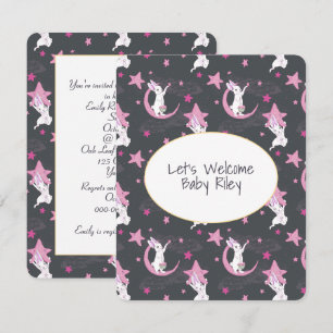 Bunnies and Gold Stars on Grey Invitation