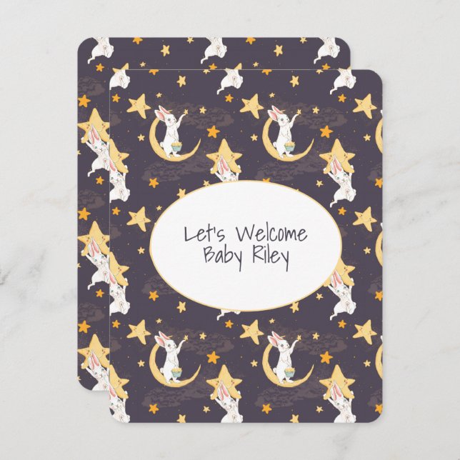 Bunnies and Gold Stars on Grey   Invitation (Front/Back)