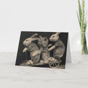 Bunnies and Kitten, Greeting Card