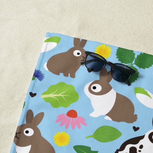 Bunnies And Their Treats Seamless Pattern Beach Towel (In Situ)