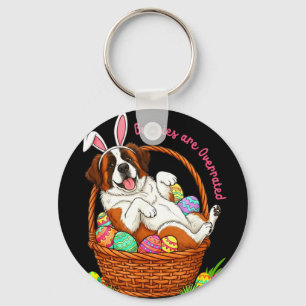 Bunnies are overrated easter st bernard in eggs keychain