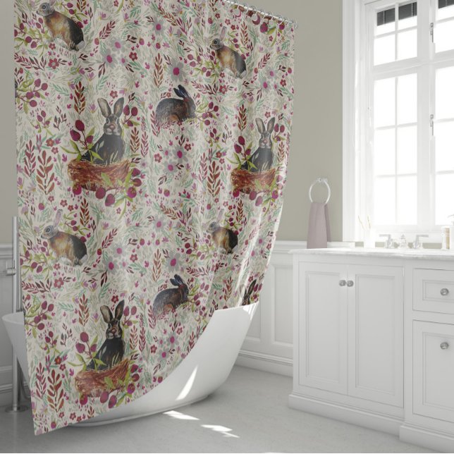 Bunnies Berries Baskets Summer Meadows (Bunnies Berries Baskets Summer Meadows Shower Curtain by Jenn Steffen for Studio Posies.)