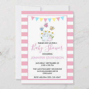 Bunnies, Butterflies & Daisies Baby Shower Invitation