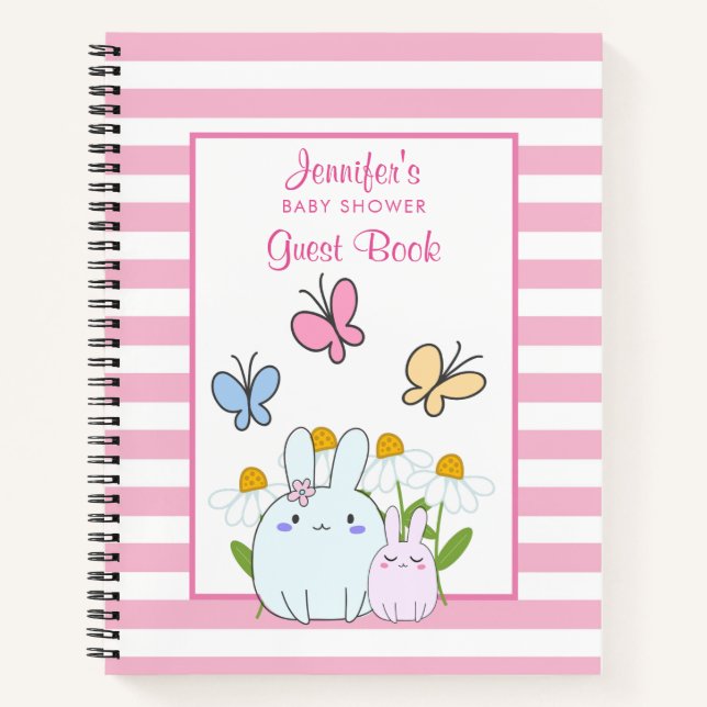 Bunnies, Butterflies & Daisies Baby Shower Notebook (Front)