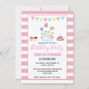 Bunnies, Butterflies & Daisies Birthday Party Invitation