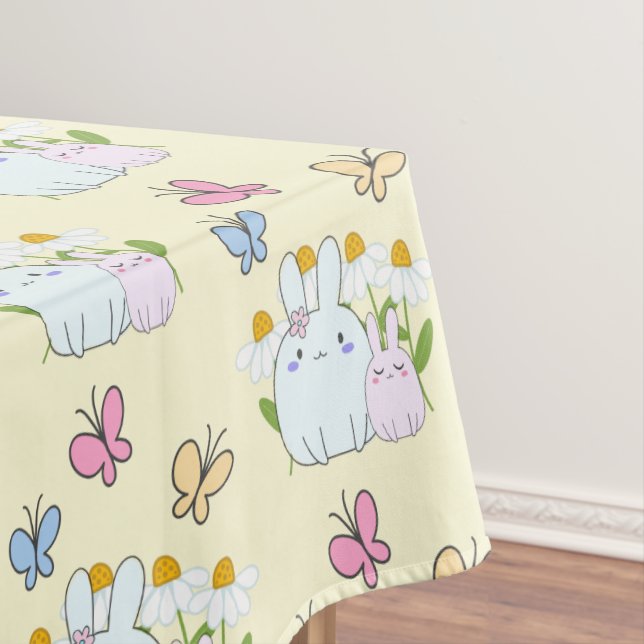 Bunnies, Butterflies & Daisies Pattern Tablecloth (In Situ)