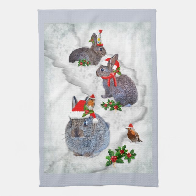 Bunnies Christmas Party Kitchen Towel (Vertical)