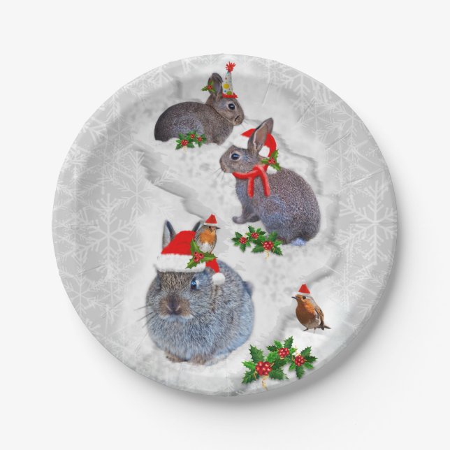 Bunnies Christmas Party Paper Plate (Front)