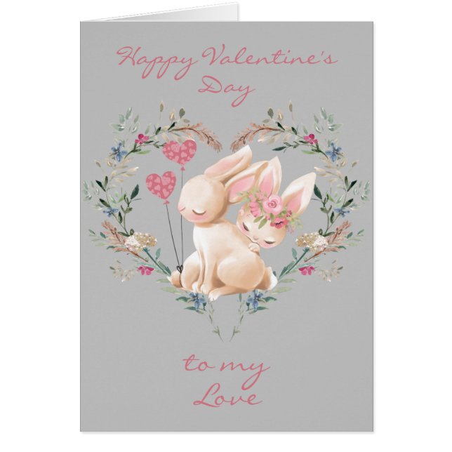 Bunnies de coeur floral en amour Saint Valentin (Devant)