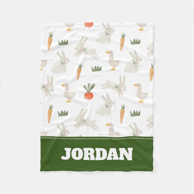 Bunnies & Ducks on the Farm Pattern Fleece Blanket (Front)