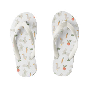 Bunnies & Ducks on the Farm Pattern Kid's Flip Flops