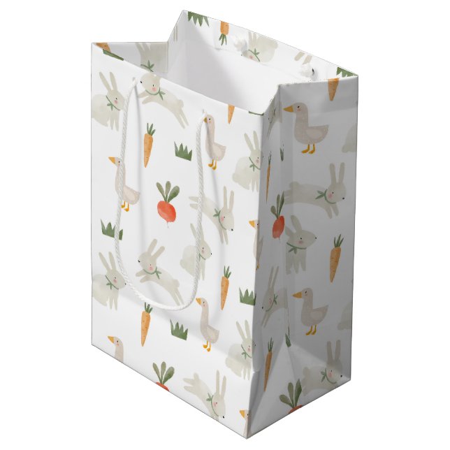 Bunnies & Ducks on the Farm Pattern Medium Gift Bag (Front Angled)