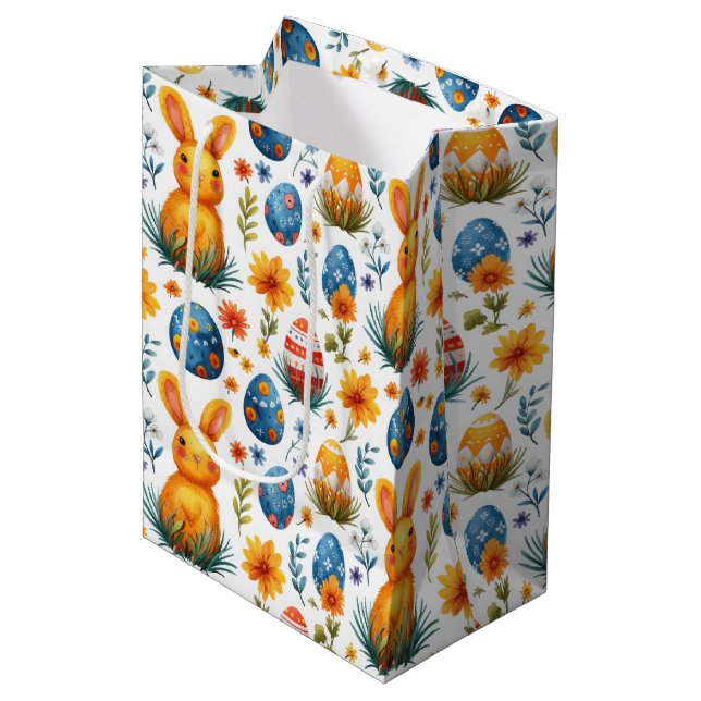Bunnies, Eggs & Flowers - Easter  Medium Gift Bag (Front Angled)