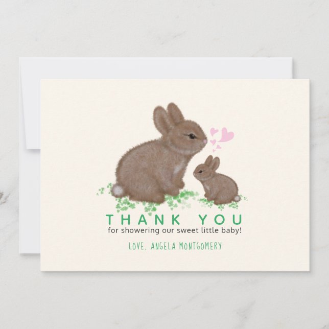 Bunnies et Coeurs adorables Baby shower Merci (Devant)
