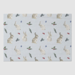 Bunnies, Holly, and Berries Blue Tissue Paper