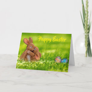 Bunnies Hugging. Happy Easter. Card